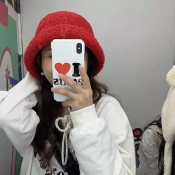 Шапка женская зимняя теплая красная плюшевая панама утолщенная северо-восточная холодная защитная шапка-ушанка из овечьей шерсти M56-58cm белый