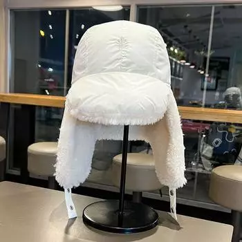 Шапка женская зимняя утолщенная флисовая теплая защитная шапка для ушей на открытом воздухе для велоспорта, катания на лыжах, ветрозащитная холодная северо-восточная шапка Lei Feng для мужчин M56-58cm белый