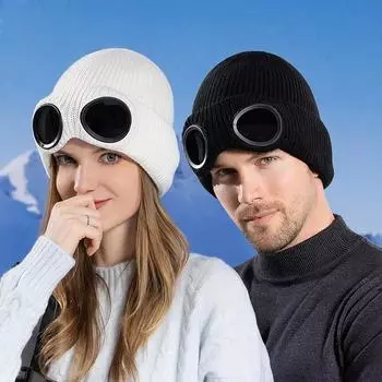 Шапка женская, зимняя, ветрозащитная, очки, пуловер, вязаная шапка, мужская лыжная флисовая теплая шерстяная шапка, шапочки с черепами, шапка с рукавами темно-красного