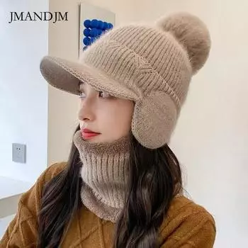 Шапка женская зимняя вязаная шапка-шарф, флисовая утолщенная теплая ветрозащитная шапка, вязаная наушник, велосипедная шерстяная шапка