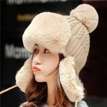 Шапка Женская зимняя вязаная шапка, защищающая от холода Зимняя велосипедная защитная шапка для ушей Утолщенная конструкция Ветрозащитная, теплая и удобная hat