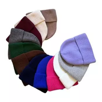 Шапка зимняя однотонная легкая вязаная шапка женская теплая шерстяная шапка из дынной кожуры шляпа помещика мужская оптовая продажа M56-58cm светло-фиолетовый