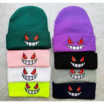 Шапки-бини в стиле аниме, забавные шапки-бини с глазами и ртом, зимняя теплая шапка для катания на лыжах, мягкие головные уборы, эластичные шапки с героями мультфильмов для мужчин и женщин Universal белый