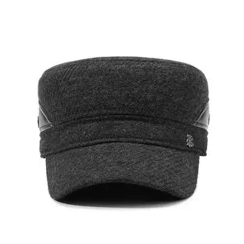 Шапки для людей среднего и пожилого возраста, мужская шерстяная шляпа с плоским верхом, термошапка, повседневная шапка для папы и дедушки, утолщенная защитная кепка для ушей Adjustable серый