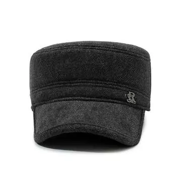 Шапки для людей среднего и пожилого возраста, мужская шерстяная шляпа с плоским верхом, термошапка, повседневная шапка для папы и дедушки, утолщенная защитная кепка для ушей Adjustable серый