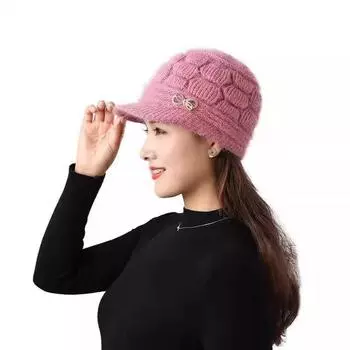 Шапки для людей среднего возраста и пожилых людей, женские зимние шапки для пожилых людей и бабушек из теплой шерсти, многослойные и утолщенные вязаные шапки для модных мам. One size