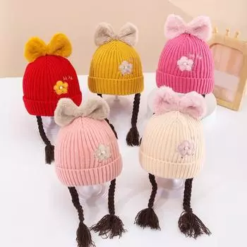 Шапки для маленьких девочек, вязаная шапочка, милая тесьма, украшение, детская теплая шапка