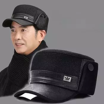 Шапки для пожилых людей и людей среднего возраста, теплая хлопковая шапка для осени и зимы, мужская зимняя защитная шапка для ушей, шапка для пожилых людей, плоская шляпа для папы With ear protectors
