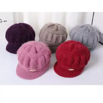 Шапки для среднего и пожилого возраста, детские вязаные шерстяные шапки, женские теплые шапки для защиты ушей с бархатом, шапки для мам и бабушек красный