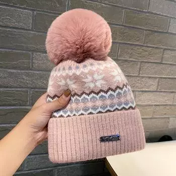 Шапки для женщин и мужчин, зимние вязаные теплые шапки с помпоном для девочек, полосатые кашемировые чепчики, женские утепленные шапки-чепчики для отдыха на природе M56-58cm