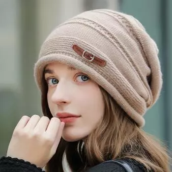 Шапки для женщин на осень-зиму простые вязаные шапки из пряжи теплые уличные шапки с ворсом повседневные универсальные шапки и кепки (Женский) One size серый