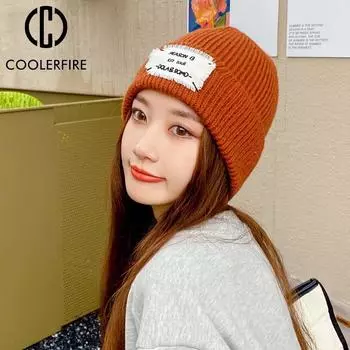 Шапки для женщин, повседневная вязаная шапка, осенний капот, уличная теплая зимняя женская шапка, шапка-бини, зимние шапки для женщин AC2193 One Size чёрный