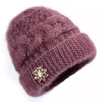 Шапки для женщин среднего и пожилого возраста, утепленные и уплотненные шапки для пожилых женщин зимой, теплые шапки для мам пожилого возраста, осенние вязаные шерстяные шапки One size