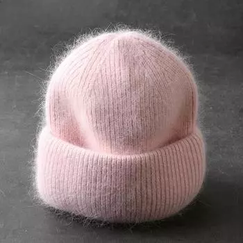 Шапки из меха кролика, мягкая, теплая, пушистая зимняя шапка для женщин, вязаная шапка из ангоры, шапки-чепчики для женщин, женская вязаная шапка