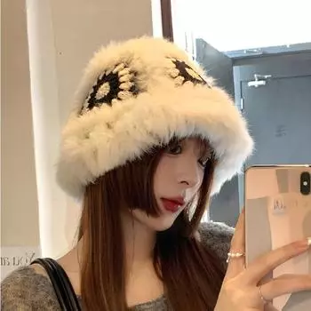 Шапки ручной работы с крючком и цветком из меха кролика, вязаные теплые, из натуральной норки, тигровая шапка, русская женская роскошная панама с изображением льва из шерсти Kpop Gorras 56-58cm розовый