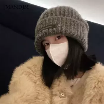 Шапки, шапки, осенние и зимние вязаные шерстяные шапки, корейские и японские, утепленные, с большой окружностью головы, зимние, теплые, мужские вязаные шапки