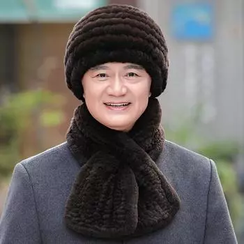 Шапки-шарфы для папы среднего и пожилого возраста, мужские теплые и утолщенные шарфы для пожилых людей, зимние шапки из меха кролика Рекс Hat only