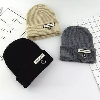 Шапки унисекс, вязаная шапка, однотонная шерстяная шапка с буквенной этикеткой, уличные теплые зимние шапки для девочек, модные шапки как вы делаете бежевый