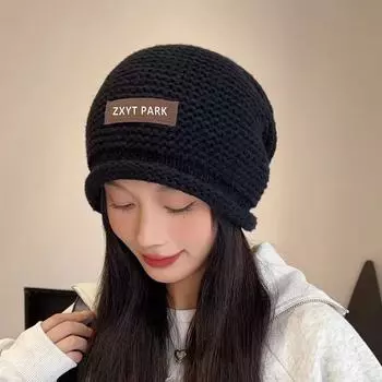 Шапки женские осень зима холодные теплые набитые шапки для женщин большая окружность головы модные вязаные шапки ручной работы one size чёрный
