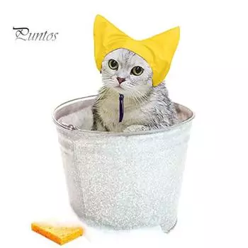 Шапочка для душа для кошек, регулируемая водонепроницаемая шапочка для купания с крышкой для ушей, защитная шапочка для купания и дождя для кошек синий