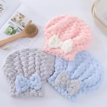 Шапочка для душа из кораллового флиса с милым бантом, супервпитывающая, мягкая, быстросохнущая, для женщин и девочек, вьющаяся, длинная, толстая, для сушки влажных волос, полотенце, шапка белый
