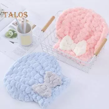 Шапочка для душа из кораллового флиса с милым бантом, супервпитывающая, мягкая, быстросохнущая, для женщин и девочек, вьющаяся, длинная, толстая, для сушки влажных волос, полотенце, шапка белый