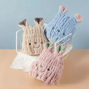 Шапочка для душа, утолщенное полотенце, детская милая мягкая шапочка для сухих волос, впитывающий быстросохнущий тюрбан хаки