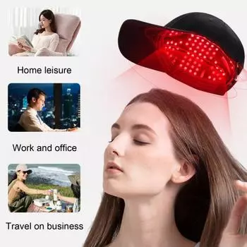 Шапочка для фототерапии с красным светом для восстановления здоровья волос 96 светодиодов Мужчины Женщины Лечение истончения волос Уменьшение перхоти Красные шапки для терапии ближним инфракрасным светом чёрный