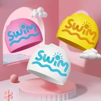 Шапочка для плавания для мальчиков и девочек, силиконовая, водонепроницаемая, симпатичная, с рисунком, шапочка для плавания для детей, аксессуары для бассейна белый