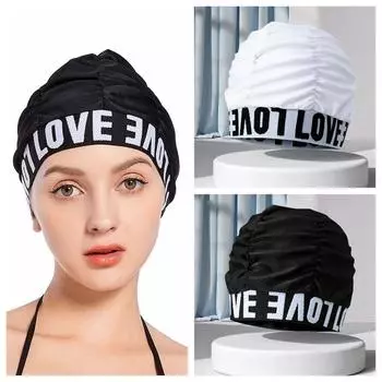 Шапочка для плавания Spandex Love Printed Letters Love Protect Длинные волосы Уши Шапочки Пляж чёрный