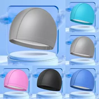 Шапочка для плавания унисекс, однотонная шапочка для плавания с длинными короткими волосами озеро синий