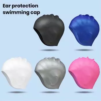 Шапочка для плавания, защита ушей, шапочка для плавания, эргономичный дизайн, высокая эластичность, приятная для кожи, полная защита, шапочка для плавания с длинными волосами чёрный