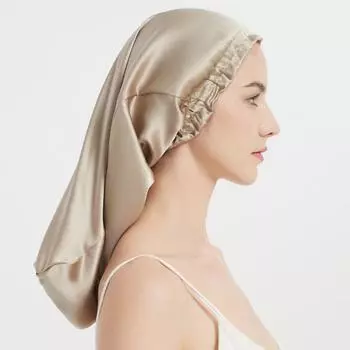 Шапочка для сна из 100% шелка тутового дерева для длинных волос, боннет с мягкой резинкой для ухода за волосами женщины