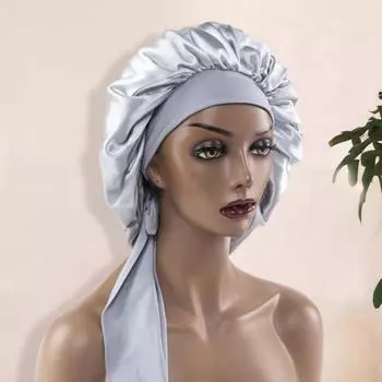 Шапочка для сна Yousheng, однотонная, эластичная, с атласной лентой, круглая, с тонкой текстурой, для повседневной носки, для сна, для ванной комнаты, головной убор темно-синий