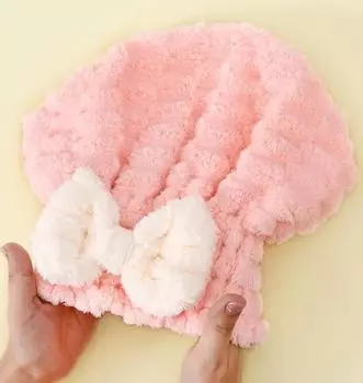 Шапочка для сухих волос для женщин с бантом, бархатная шапочка принцессы кораллового цвета, суперабсорбирующее полотенце для сухих волос, быстросохнущая повязка на голову, шапочка для душа One Size розовый