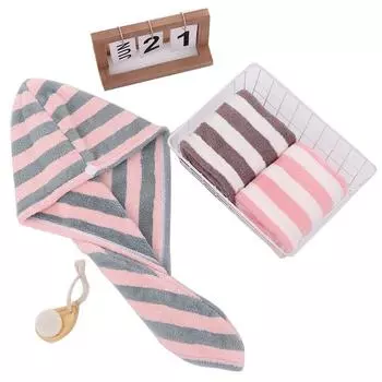 Шапочка для сухих волос в полоску, женская быстросохнущая впитывающая шапочка для душа из кораллового флиса, прочная впитывающая шапочка для душа для сухих волос синий