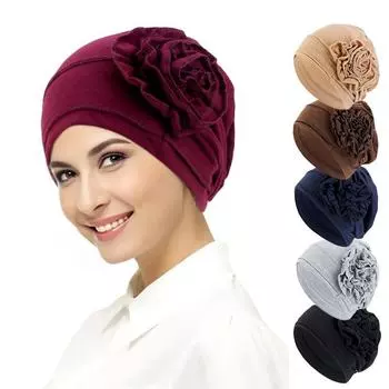 Шапочка-косынка с ватным диском и цветком, эластичная шапочка-пуловер, шапочка для родов, шапочка для химиотерапии Jdt-417B One size темно-синий