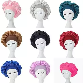 Шапочка на резинке с повязкой на голову для ночной шапки с полями, шапочка для ванны Очень большой атласный шелковистый чепчик для сна с защитными средствами премиум-класса для ухода за волосами розовый