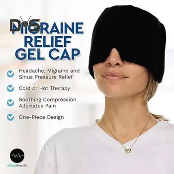 Шапочка от мигрени для снятия головной боли, гелевая шапочка для глаз, многоразовая шапочка от головной боли, черная шапочка от мигрени для снятия дискомфорта при опухших глазах M чёрный