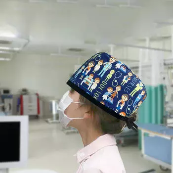 Шапочка-скраб для медсестер, дышащая, с пуговицами, регулируемая рабочая шапка для ухода за работниками СПА, домашними животными style B