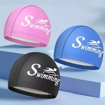 Шапочки для плавания для женщин и мужчин, универсальные, большого размера, для защиты ушей, для купания, водонепроницаемые, с буквенным принтом, из полиуретана