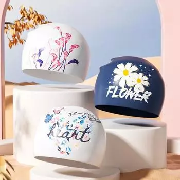 Шапочки для плавания с цветочным принтом для женщин, длинные волосы, защита ушей, шапочки для плавания, мягкие силиконовые шапочки для плавания, аксессуары для бассейна большого размера