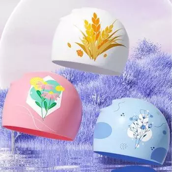 Шапочки для плавания с цветочным принтом для женщин, длинные волосы, защита ушей, шапочки для плавания, мягкие силиконовые шапочки для плавания, аксессуары для бассейна большого размера