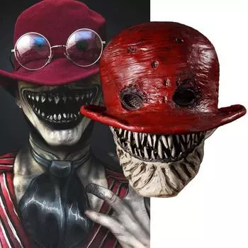 Шар ужасов Вечеринка Кривой Человек Косплей Кривой Человек Анфас Ужас Монстр Латексная Маска Хэллоуин Костюм Опора Adult Size красный