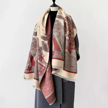 Шарф Античная архитектура Пейзажная живопись Контрастный цвет Офисный кондиционер Темперамент Шаль бежевый