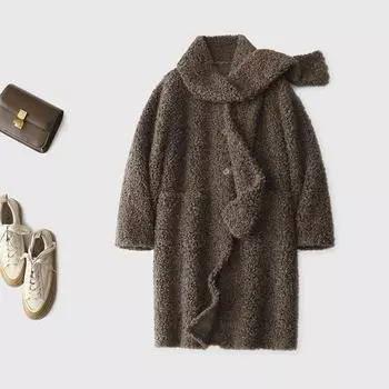 Шарф Atmosphere из овечьей шерсти, мягкого вощеного меха, длинное пальто, зимняя куртка из замши с круглым вырезом M