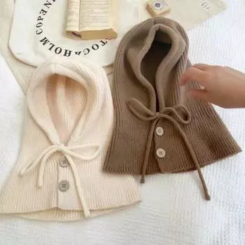 Шарф-балаклава с завязками, теплая шапка-снуд, воротник-капюшон, мягкая вязаная шапка-бини, зима бежевый