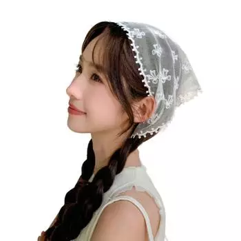 Шарф-бантик для волос в деревенском стиле, треугольный шарф с бантом, симпатичная кружевная треугольная бандана для девочек белый