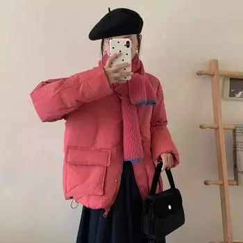 Шарф белый утиный пуховик женский 2024 зима новая мода сладкий свободный теплый темперамент маленький пальто S