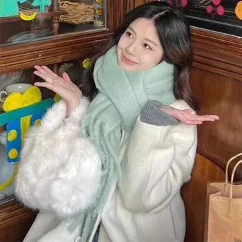 Шарф цвета морской соли, однотонный универсальный шарф из конского волоса, теплая шаль зелёный